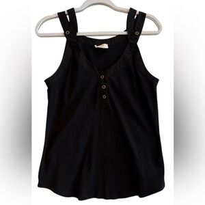 Ulla Johnson Corin Tank Top Black Cotton Straps Ribbed Stretch Fit
